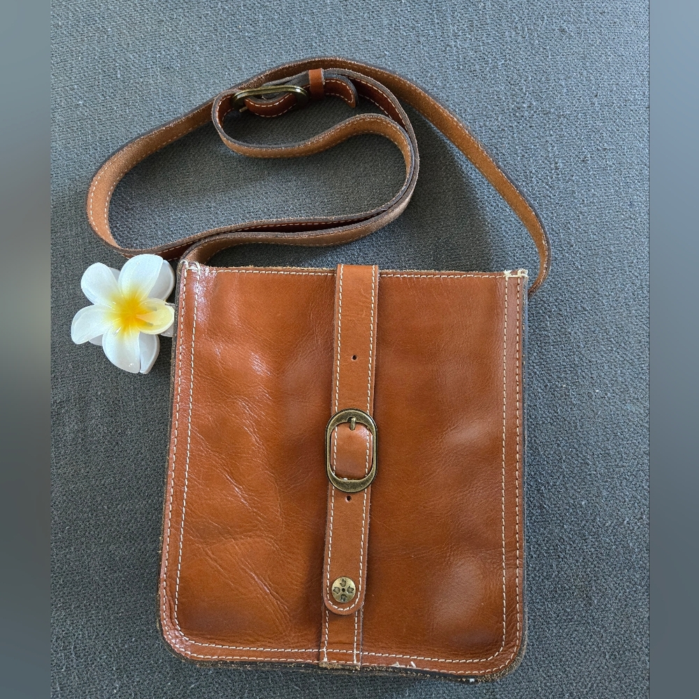 Tan Leather Messenger Bag with Buckle